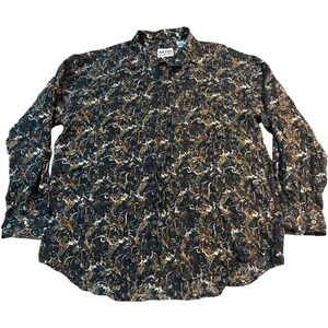 MTO International Men's L 100% Silk Abstract Print Button Down Shirt Long Sleeve
